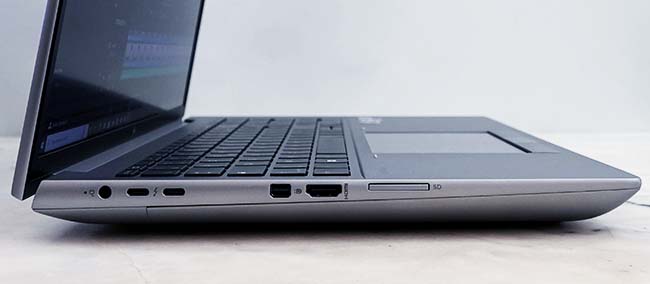 ZBook Fury G9 with a power connector, two Thunderbolt 4 ports, a miniDisplayPort, an HDMI port, and an SD Card Reader