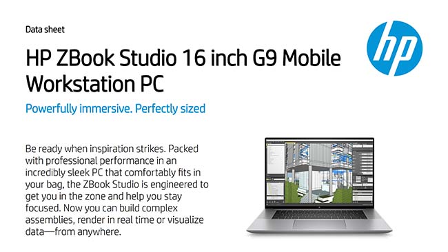 Pour consulter les spécifications détaillées, veuillez télécharger la fiche d’information de la ZBook Studio G9 