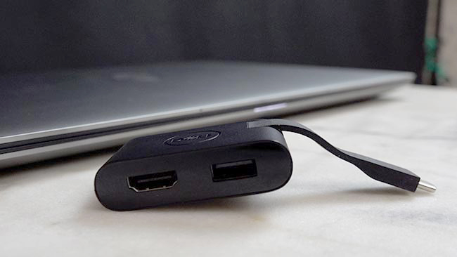 Dell’s D20 dongle, with HDMI & USB-A connectors, ships with every Precision 5760.
